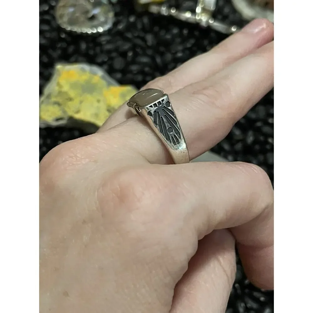 Native Southwest Style Sterling Silver Sandstone Etched Stacker Ring Size 9.5